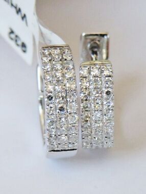 Saks Fifth Avenue 14K White Gold Diamond Mini Wide Hoops